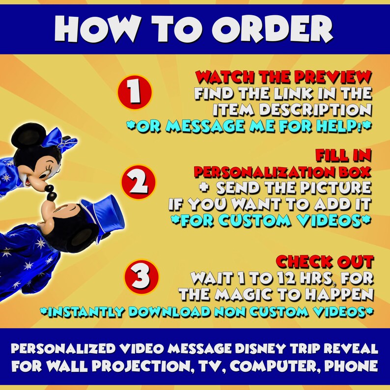 Vidéo personnalisée de révélation du voyage DisneyWorld DISNEYWORLD Message Mickey et Minnie pour les enfants dans des mondes magiques Faire-part de voyage image 2
