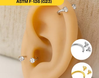 Titanium Internally Threaded CZ Horseshoe 16G Ring 8mm G23 Implant Grade, Diamond Crystal Circular Barbell, Septum, Lip, Helix, Daith, Rook