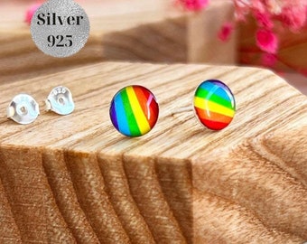 Orecchini a cerchio arcobaleno in argento 925, orecchini Gay Pride, orecchini lesbici LGBTQ, orecchini arcobaleno Rainbow Equality, gioielli arcobaleno LGBT, trans, bi