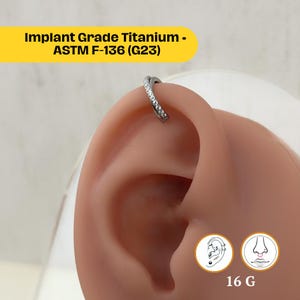 G23 8mm Solid Titanium CZ Clicker Hoop, 16G Implant Grade Nose Ring, 8mm Septum, Daith, Helix, Tragus Piercing, Hinged CZ Paved earring hoop