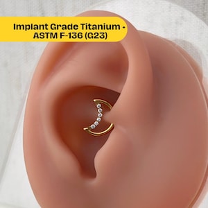 G23 Titanium Moon Clicker Hoop, Daith Helix Tragus Conch Segment Earring, 16G Crescent Hinged Segment, Gold Implant Grade Cartilage Piercing