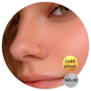 Aro nasal giratorio de plata de ley 925 de 22 g/Aro nasal giratorio chapado en oro con corte de diamante/Perforación para cartílago de hélice de 8 mm y 10 mm de grosor/Individual, juego de 2
