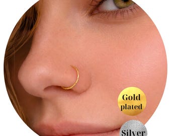 Anello per il naso a spirale in argento sterling 925 22G/ Anello per il naso a spirale placcato oro con taglio a diamante/ Piercing sottile per elica e cartilagine da 8 mm e 10 mm/ Singolo, set da 2