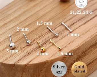 Sterling Silver ball nose stud, Ball gold nose  plug piercing, Silver Ball Nose Bones, Tiny Nose Studs 1 mm 1.5 mm 2mm 3mm Pin nostril Bone
