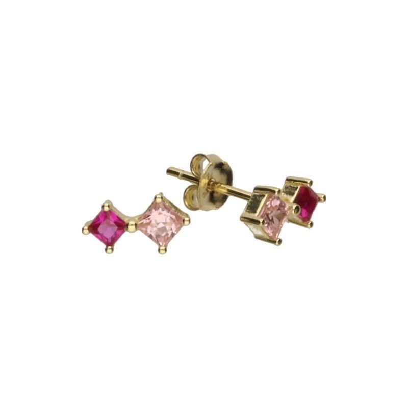 Boucles D'oreilles Clous - Pierre Fuschia Cristal Sur Métal Argenté - Neuf Avec étiquettes