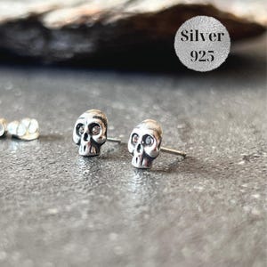 Silver skull 925 Skull Gothic CZ eyes Ear Studs, Skeleton Goth jewelry gift, Biker Punk Stud Earrings, Grunge style Halloween gift jewellery