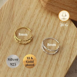 20G 8mm Twist Nose Tiny Hoop Fine Piercing Jewelry Duo Single Nose Twisted Rings, Hammered Cartilage Hoop earring, tragus, helix, daith hoop
