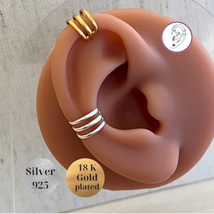 Orecchini a cerchio triplo con cartilagine a tre fasce, argento dorato, senza piercing, orecchini a cerchio con cartilagine a tre fasce, delicati orecchini a cerchio minimalisti con cartilagine a tre fasce, orecchini a cerchio con cartilagine in argento dorato