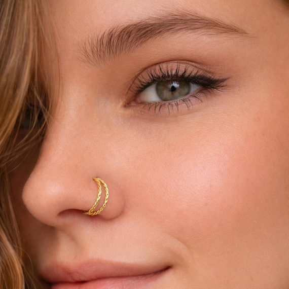 nose ring thin cartilage hoop Cartilage Hoop Twisted Gold Nose Ring 22G 925 Sterling Silver Twist Nose  Ring| Diamond Cut