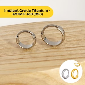 Orecchino a cerchio con cerniera in titanio 16G, cerchio Huggie a cupola in oro massiccio da 8 mm, orecchini larghi e spessi lisci da 10 mm, orecchini Huggie da uomo in argento massiccio