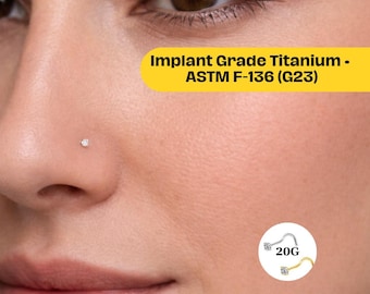 Titanium Nose Stud with CZ, 20G Nose Screw 1.5mm 2mm Cubic Zirconia, Implant Grade Titanium tiny corkscrew, Crystal Diamond Nostril Piercing
