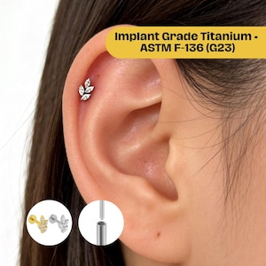 Oorbel met platte achterkant van titaniumblad 16G, pushpin labret-stekker 6 mm/8 mm, marquise laat kraakbeen achter, helix, tragus, schelp, lippiercing