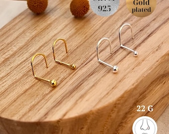 Screw Sterling Silver Nose Stud, Gold Tiny Nose Studs, Silver 22G Nose Piercing, 1.5mm Ball Nose Screw Plain golden nose Post with 2mm Ball