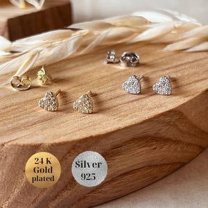 Sierlijke zilveren 925-hartoorbellen, witte zirkonia-harten, sierlijke hartstekers, minimalistisch pave-diamantcadeau, 24-karaats gouden delicate elegante sieraden