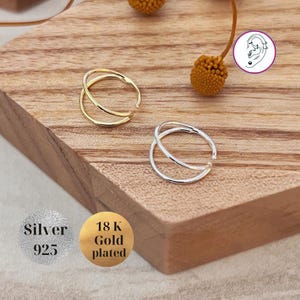 Double 8mm Cartilage Piercing, Sterling Silver Helix Hoop, Conch & Forward Helix Earring, Duo Tiny Huggie Hoops, Minimalist Piercing Jewelry