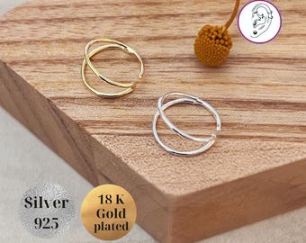 Piercing doppio per cartilagine da 8 mm, cerchio per elica in argento sterling, orecchino a conchiglia e a elica anteriore, orecchini a cerchio Duo Tiny Huggie, gioielli da piercing minimalisti