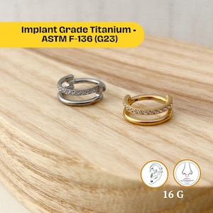 G23 Titan Doppel Scharnier Hoop Septum Ring 16G, Klappsegment Clicker Pave Ring Septum, Daith, Helix, Tragus, Knorpel, Saatkrähen Ohrring Hoop