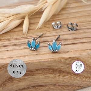 Lily Flower Turquoise Earrings, Sagittarius Zodiac December Birthstone, Dainty Studs, Dainty Helix Earrings, Cartilage Studs Tragus Piercing