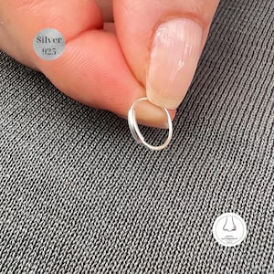 Minimalistische 8 mm Nase Sterling 925 Silber Hoop, Septum-Piercing, Extra kleine Röhre Nasenring, Goldbarren Nasenloch Ring, einfache dünne schlichte Nasenreifen