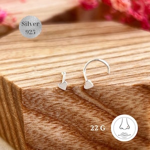 Tiny Heart Sterling Silver Nose Stud, Nose Piercing, Nose Ring Stud, Heart Cartilage Tragus Earring, Handmade Nose Jewelry, Screw, Nose Bone