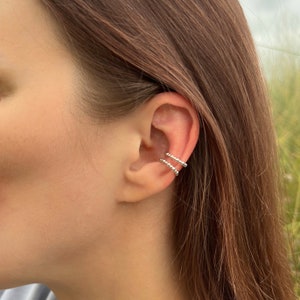 No piercing ear cuff in argento ritorto, Tiny Balls Stylish Ear Bend, orecchini ear cuff in argento con perline e conchiglia, no piercing singolo polsino morsetto