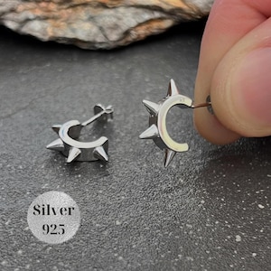 Orecchini a bottone con punte in argento sterling 925 da uomo, orecchino singolo rock alternativo, gioielli gotici punk biker nu metal alt, cerchi grunge emo audaci
