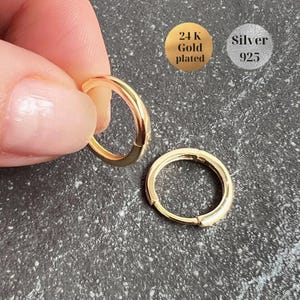 12 mm dunne zilveren oorringen, gladde effen massief vergulde enorme hoepels, verguld op massief zilveren oorbellen, eenvoudige dameshoepels voor heren