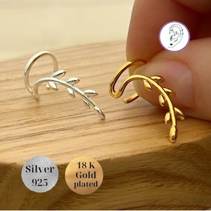 Silver Leaf Ear Cuff, Olive Branch Wrap Earring, Non-Pierced Conch Earrings, Gift for Her Ear Leaves Cuff No Piercing, Golden Ear Cuff twigs