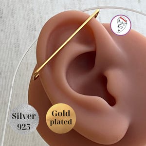 Orecchino a polsino con barra spessa in argento dorato 925, orecchino minimalista, senza piercing, orecchino per cartilagine industriale non forato, orecchino avvolgente in oro