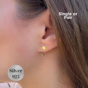 Tiny Silver 925 Round Dot Huggie Hoop Earrings, Half Hoop Earrings, Open Hoop Earrings, Pull Through Threader Earrings, Conch Piercing Hoops