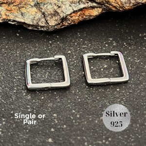 Aros cuadrados de plata 925 para hombre, aros geométricos minimalistas, aros pequeños con barra para hombre, aros rectangulares gruesos, regalo para él