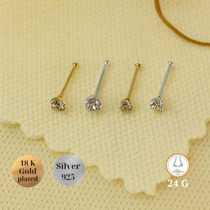 winzigen Kristall Diamant Knochen Nasenstecker, 1,5 mm, 2 mm CZ, 24G Silber, Gold Minimalist Nase Piercing Schmuck, Körperschmuck, Strass Nasenschmuck
