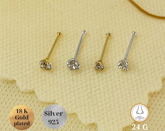 winzigen Kristall Diamant Knochen Nasenstecker, 1,5 mm, 2 mm CZ, 24G Silber, Gold Minimalist Nase Piercing Schmuck, Körperschmuck, Strass Nasenschmuck