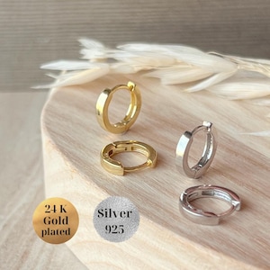 Smooth Silver Gold Huggie Hoops 8mm Small Thick Hoop Earrings, Cartilage, Gift for her Square Edges Chunky Silver hoop, Tiny jewelry for him