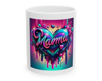 Tazza per la mamma Love Mama Text Cup Festa della mamma Tazza colorata con design a cuore 3D Tazza con stampa astratta unica per la mamma Tazza mamma dell'amore, regalo per la festa della mamma