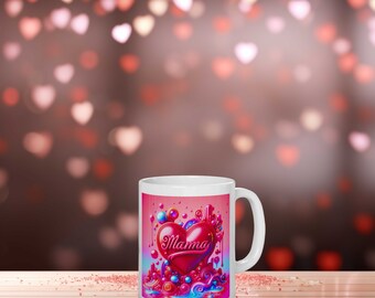 Vibrante tazza con cuore d'amore 'Mamma' - Tazza da caffè colorata per la festa della mamma, regalo artistico di apprezzamento per la mamma, tazza da tè unica per la mamma, tazza in ceramica