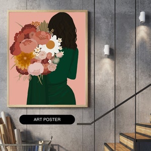 Indian Women with Bouquet of Flowers, Desi Art