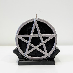 5&quot; Large Black Candle W/Gold or Silver Pentagram for Rituals & Wiccan Practice