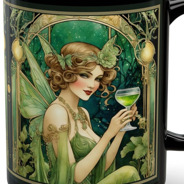 Art Deco/Art Nouveau Chartreuse Fairy, 15 oz mug inspired by popular art from the late 1800s - early 1900s, great for daily use or as a gift