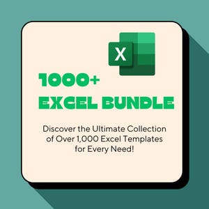 Op de afbeelding: Een digitale afbeelding met een groen en wit Excel-logo en de woorden "1000+ EXCEL BUNDLE". De tekst eronder luidt: "Ontdek de ultieme collectie van meer dan 1.000 Excel-sjablonen voor elke behoefte!"