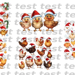 Christmas Chicken PNG Bundle Cute Chickens with Santa Hats, Holiday Clipart, Digital Download, Commercial Use