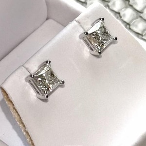 Princess Cut moissanite Stud Earring 14K Solid Gold Screw-Backs Earring wedding anniversary gift for women, wife