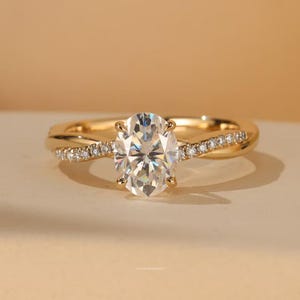Oval Cut Twist Vine moissanite engagement ring 14K Solid Gold pave diamond accents Proposal ring wedding anniversary gift for women, wife