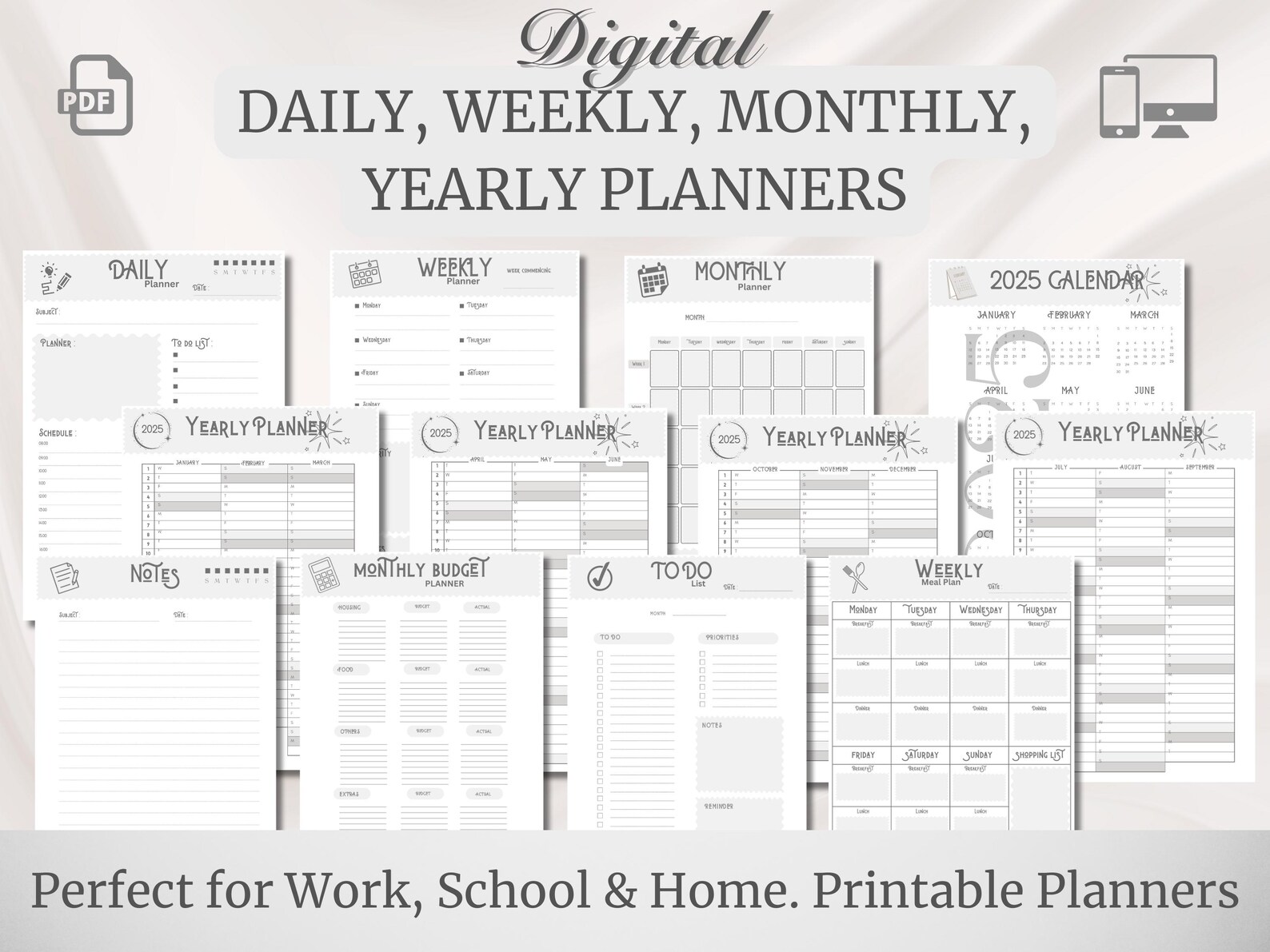 Editable Digital Daily, Weekly, Monthly, Yearly Planners and More ...
