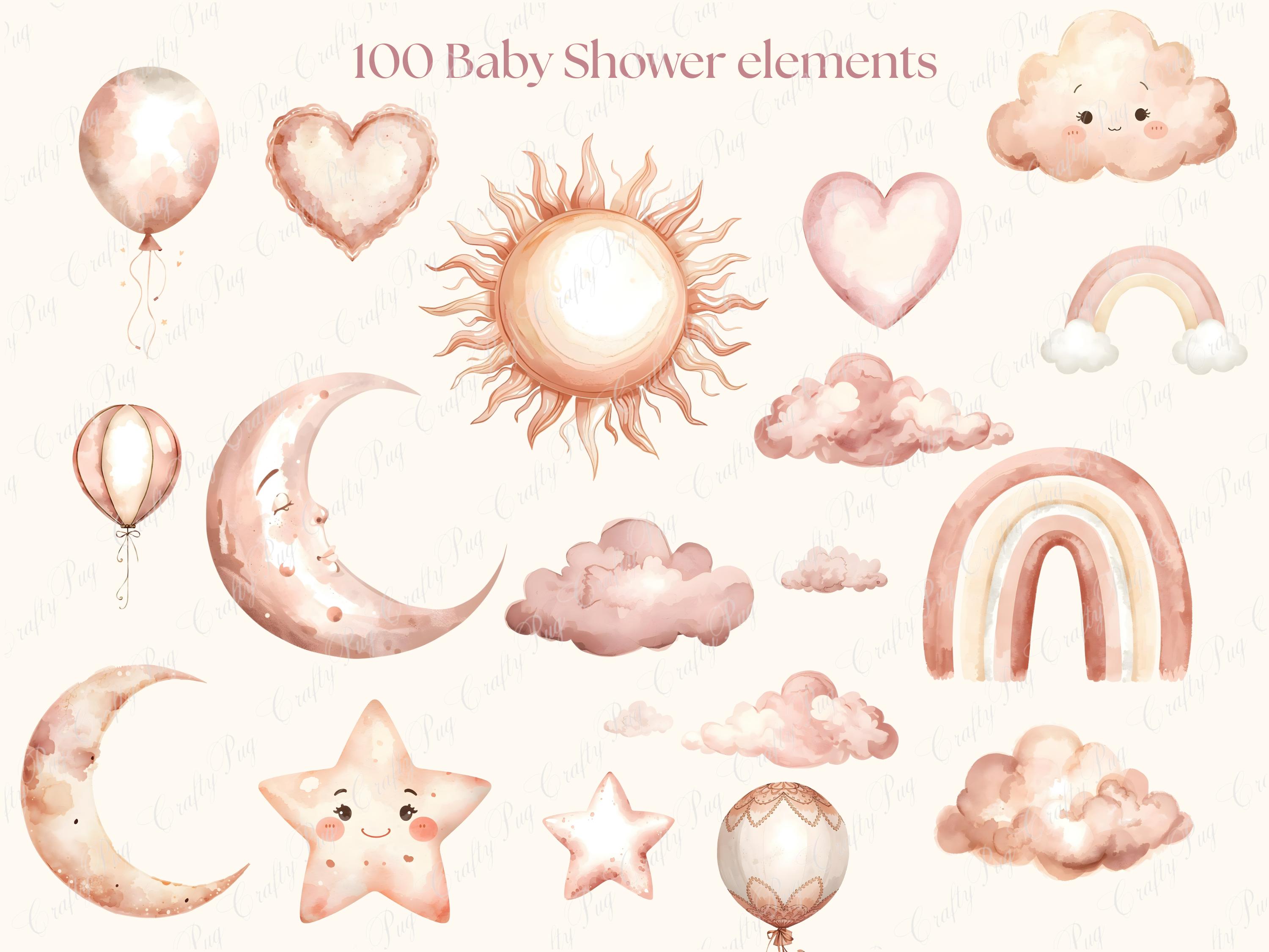 Dusky Pink Baby Shower Clipart, Watercolor Baby Clipart Png Svg, Floral ...