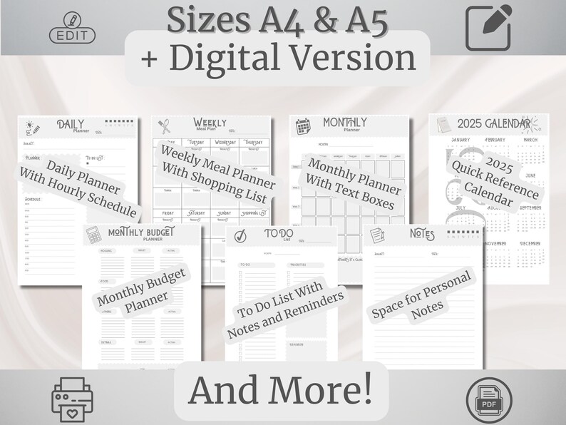 Editable Digital Daily, Weekly, Monthly, Yearly Planners and More ...