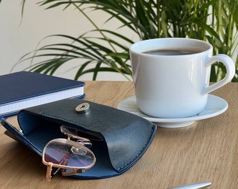 Elegantes gafas de sol azul marino y estuche para gafas Caja media para gafas blandas Océano azul