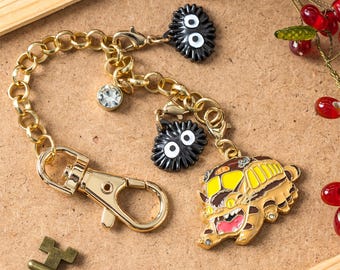 Official Studio Ghibli My Neighbor Totoro Catbus Metal Bag Charm with Soot Sprite