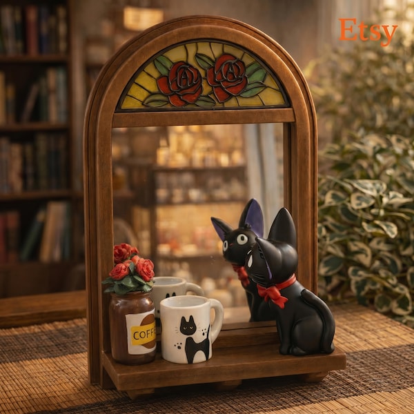 Official Studio Ghibli Kiki's Delivery Service Jiji Stained Glass Stand Mirror