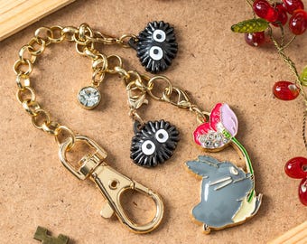 Official Studio Ghibli My Neighbor Totoro Metal Bag Charm, Totoro and Soot Sprite